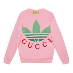 (WMNS) Gucci x adidas Cotton Jersey Sweatshirt 'Pink' 721361-XJE2B-5904 Gucci X Adidas, Gucci Sweatshirt, Gucci Adidas, Gucci Sweater, Velvet Sweater, Sleeveless Knit Top, Adidas Trefoil, Mens Flannel Shirt, Jersey Sweatshirt