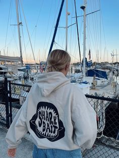 Shark Bait, Hoodie White, Cute Sweatshirts, Selling Clothes, Cute Fits, White Hoodie, Colorful Hoodies, Summer Aesthetic, Shirt Outfit