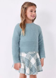 A slight shimmer makes this adorable skirt shine. Blue Check Skirt, Flair Skirt, Winter Skirts, Blue Plaid Skirt, Skirts For Girls, Checked Skirt, Skirt Winter, Girls Skirts, Check Skirt