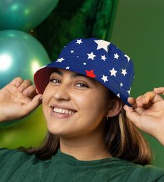 This hat will be made after we get your order. It takes a time.(7-10 days). Thank you for understanding. .: Material: 100% polyester .: Sewn-in label .: Made in USA Star Hat, Independent Day, Red Blue White, White Hat, Bucket Hats, Retro Pattern, Red White Blue, Sew-in Labels, American Flag