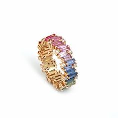 Rainbow Sapphire Eternity Band Ring Gold Natural Rainbow - Etsy Fine Jewelry With Multicolor Baguette Diamonds, Rainbow Baguette Cut Jewelry Gift, Sapphire Baguette Ring, Zig Zag Ring, Sapphire Eternity Band, Rainbow Ring, Trip Outfit, 1920s Wedding, Rainbow Sapphires