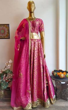 Designer Pink Silk Lehenga Choli with soft net Dupatta and Banarasi Silk Golden work for women, Bridesmaid Lehenga Choli Crop Top 1 Silk Lehenga Banarasi, Pink Silk Lehenga, Bridesmaid Dresses Indian, Pakistani Lehenga, Brocade Lehenga, Lehenga Bridesmaid, Indian Wedding Lehenga, Bridesmaid Lehenga, Silk Lehenga Choli