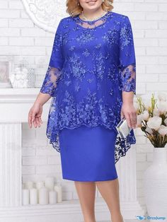 Orcajump - Exquisite Lace Embroidered Two-Piece Bodycon Evening Gown Blue Embroidered Lace Sets, A Line Skirt, Evening Gown, A Line Skirts, Evening Gowns, High Waist, Two Piece, A Line, Crew Neck