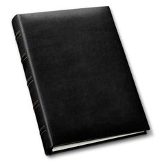 a black leather book with brown stitching