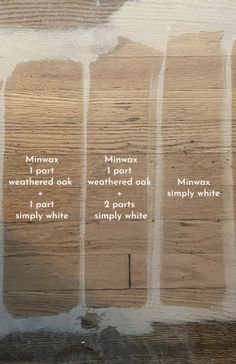 four different types of paint on the side of a wooden wall with instructions for how to use them