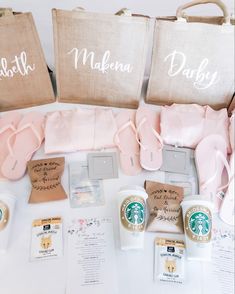 the contents of a starbucks bag are laid out and ready to be used as gifts