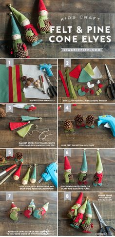 instructions to make felt and pine cone cones