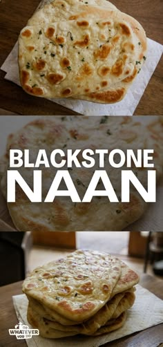 black stone naan on a wooden table with the title overlaying it in white