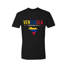 Venezuela Short Sleeve Shirt - Kids Casual Black Shirt With Flag Print, Graphic Tee With Flag Print Short Sleeve, Graphic Tee With Flag Print And Short Sleeves, Graphic Tee Shirt With Flag Print And Short Sleeves, Venezuela Flag, Flag Colors, The Map, Cotton Shorts, Short Sleeve Shirt