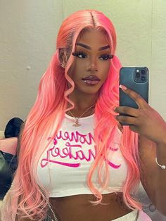 Hair Name: Lace Front Wig Hair Style: Straight Hair Hair Length: 16-28 inches Wig Weight: 200-320g/Wig (Depending on Length and Density) Color: Light Pink and Pink Density: 180% Lace Size: 13x4 Transparent Lace Frontal Cap Size: Medium, 22.5inch (Customize Size Service >) Quality: 100% Virgin Human Hair Wigs Shipment: DHL, FedEx, or UPS 3-7 Business Days Honey Pink, Wig Styling, Pretty Hair Color, Beautiful Wigs, Human Virgin Hair, Black Girls Hairstyles, Lace Front Wig