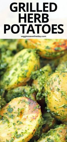 grilled herb potatoes with pesto on top