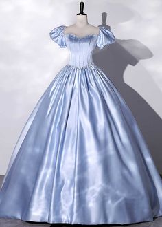 Cinderella Theme Pastel Blue Princess Ball Gown Wedding Dress ET3029 Blue Princess Outfit, Cinderella Themed Dress, Pale Blue Ball Gown, Light Blue Puffy Dress, Cinderella Dress Aesthetic, Pastel Ball Gown, Blue Gowns Elegant, Cinderella Prom Dresses, Baby Blue Ball Gown