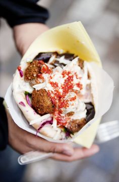 a person holding a plate with food in it