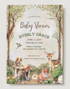 a baby shower is shown with animals in the woods