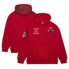 The Men's Mitchell & Ness Red Chicago Bulls Team OG 2.0 Vintage Logo Fleece Pullover Hoodie is a must-have for any true Chicago Bulls fan. With screen-printed and embroidered graphics, this hoodie proudly displays your unwavering support for the Bulls. The embroidered fabric applique and front pouch pocket add style and functionality, making this hoodie perfect for game day or any day. Material: 80% Cotton/20% Polyester Hooded Officially licensed Brand: Mitchell & Ness Long sleeve Embroidere Chicago Bulls Team, Chicago Bulls Logo, Bull Logo, Fabric Applique, Embroidered Fabric, Mitchell & Ness, Chicago Bulls, Vintage Logo, Game Day