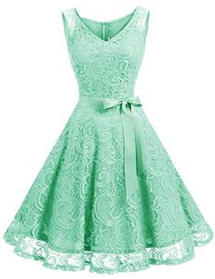 Dressystar Vestido Fiesta Corto Flor Encaje Elegante Mujer Sin Mangas para Dama De Honor Menta L Prom Dress V Neck, Dress Short Prom, Elegant Dresses Short, Lace Bridesmaids, Bridesmaid Party, Green Dresses, Bohemian Tops, Formal Dresses Short, Formal Party Dress