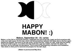 a poster with the words happy mabon written in black and white, on a white background