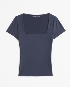 Women's Soft Matte Seamless Tuckable Squareneck Top | Women's Tops | Abercrombie.com Modern Stretch Tops With Square Neck, Modern Seamless Solid Tops, Modern Seamless Solid Color Tops, Seamless Second-skin Short Sleeve Tops, Modern Seamless Fitted Tops, Sleek Tops With Minimal Stretch And Seamless Construction, Sleek Tops With Seamless Construction And Minimal Stretch, Square Fitted Top Solid Color, Fitted Solid Color Square Top