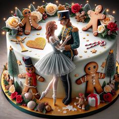 there is a cake decorated with an image of a man and woman