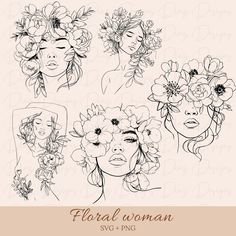 floral woman svg clipart set