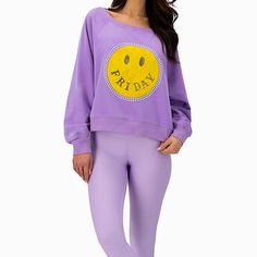 Brand New With Tags In Bag 100% Cotton. Beautiful Lavender Smiley Face Long Sleeve Top/Sweater. The Smiley Face Feels Like A Suede Material. With Pearl-Like Studs Around The Face. Exceptional Quality! Peach Love California Brand! Playful Long Sleeve Tops For Day Out, Playful Spring Sweatshirt For Loungewear, Playful Spring Loungewear Sweatshirt, Trendy Spring Tops For Weekend, Casual Lavender Sweatshirt For Spring, Playful Yellow Loungewear Tops, Playful Yellow Tops For Loungewear, Trendy Purple Spring Sweatshirt, Spring Lavender Crew Neck Sweatshirt