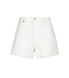 Every summer wardrobe calls for a pair of denim cutoffs like FRAME's Simone shorts, presented here in fresh white. This pair sits high on the waist and has frayed hems that cement their casual-cool status. Cotton Shorts With Frayed Hem, White Denim Jean Shorts For Summer, Cotton Shorts With Frayed Hem For Summer, Cotton Cutoff Jean Shorts For Summer, Chic Cotton Jean Shorts, White Cotton Jean Shorts With Frayed Hem, White Cotton Cutoff Shorts, Chic Relaxed Fit Cutoff Shorts, Summer Cotton Shorts With Frayed Hem