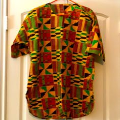 This Handmade Dashiki Is Made From Authentic Kente Cloth. Never Worn Multicolor Short Sleeve Kimono, Casual Black Kimono With Short Sleeves, Casual Multicolor Cotton Kimono, Casual Short Sleeve Printed Kimono, Casual Printed Short Sleeve Kimono, Multicolor Printed Short Sleeve Kimono, Fitted Casual Cotton Kimono, Casual Fitted Cotton Kimono, Kente Cloth