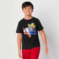 Part of the JCPenney x HARIBO limited-time collection, this little and big boy's graphic t-shirt is ready to take flight into his everyday style thanks to its comfortable feel and fit. Featuring the iconic Golden Bear at the front, it's made from soft, stretch, cotton-jersey with a crew neckline, and short sleeves.Features: Easy CareClosure Type: Pullover HeadFit: Classic FitNeckline: Crew NeckSleeve Length: Short SleeveApparel Length: 20 InchesFiber Content: 68% Cotton, 27% Polyester, 5% Spande Black Short Sleeve T-shirt For Play, Casual Cartoon Print T-shirt For Playwear, Casual Character Print T-shirt For Play, Black Short Sleeve T-shirt For Playwear, Black Crew Neck Tops For Playwear, Black T-shirt With Graphic Print For Casual Wear, Black Short Sleeve Tops For Playwear, Black Short Sleeve T-shirt, Graphic Print Crew Neck T-shirt For Playwear