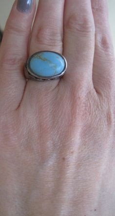 Here is a fun and colorful synthetic turquoise and enamel saddle ring. It has vibrant colors that coordinate with pretty much anything. The turquoise looks like it is some kind of composite stone or resin. Dimensions: 13.7 - 4.9 mm wide / 11 mm high off the finger Metal: sterling silver Markings: NF 925 Circa: 1990's Condition Rating: 8 (some light scratches and patina, light wear shows on stone and enamel, back of ring shows more wear) Size: 5 (free sizing not included with purchase of this rin Oval Turquoise Enamel Jewelry, Turquoise Oval Enamel Jewelry, Saddle Ring, Moon Studs, Knuckle Rings, Clover Leaf, 10k Gold, Wedding Ring Bands, Saddle