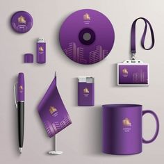 the purple stationery is neatly organized and ready to be used in any type of business