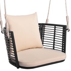 a swing chair with a pillow on it