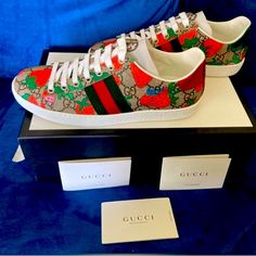 Gucci Snickers , New With Box 100% Authentic , Comes With The Original Box, Two Shoe Dust Bags And 3 Gucci Cards Regarding Care!! Size 35.5 It Runs A Little Bit Bigger , I Will Say Half Size Bigger Than The Us Size! No Flaws ..***No Return Please Purchase Responsibility! Gucci Shoes, Womens Shoes Sneakers, Sneakers Fashion, Original Box, Dust Bag, Shoes Sneakers, No Response, Cherry, Gucci