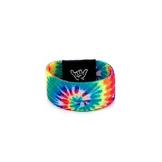 "Hang Loose with this trippy tie dye band. Festivals, shows, concerts...wherever your journey takes you, embrace the moment and send good vibes with our most popular band. With fresh ring designs never seen before, our signature ringbands are as original as you are. Slip on a ringband and you'll feel the surf at your fingertips (super cool as a thumb ring too). Stretch to fit: Small approx size 7 (stretches to size 9) Medium approx size 9 + 9mm (approx 3/8\") W Get a FREE Mini Surfboard Band Hol Casual Rainbow Jewelry For Festivals, Colorful Adjustable Rave Jewelry, Rave Jewelry For Music Festival With Adjustable Fit, Adjustable Multicolor Rave Wristband, Adjustable Multicolor Wristband For Summer, Adjustable Multicolor Jewelry For Music Festival, Casual Multicolor Wristband, Casual Rainbow Jewelry For Summer, Mini Surfboard