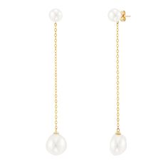 Enduring aesthetic shines from this pair of baroque shaped pearl earrings. Crafted with 10K yellow gold, each earring features one button pearl and one unique baroque-shaped pearl. Modern styling makes this June birthstone accessory a must-have for every collection. | Pearl Drop Earrings | 10K Yellow Gold | Size 53 mm | Helzberg Diamonds Classic Drop Earrings With Pearl Chain, Formal Yellow Gold Earrings With Pearl Charm, Yellow Gold Briolette Pearl Earrings For Formal Occasions, Classic Baroque Jewelry With Pearl Drop, Classic Baroque Pearl Drop Jewelry, Elegant Baroque Pearl Earrings With Pendant, Elegant Yellow Gold Briolette Pearl Earrings, Classic Baroque Pearl Drop Earrings, Formal Yellow Gold Earrings With Pearl Pendant