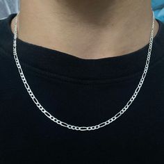 Solid Sterling Silver Figaro Chain 20” Chain Length Unisex 3mm Width 5.1 Grams Weight Brand New Stamped 925 Italy If You Have Any Questions Please Let Me Know! Feel Free To Make An Offer! Men’s Necklace Silver, Silver Jewelry Aesthetic Men, Guy Chains, Silver Chain Men, Male Accessories, Boyfriend Stuff, Chains Aesthetic, Silver Figaro Chain, Mens Chain