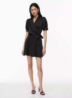 HYDE SATIN MINI DRESS | Aritzia Wrap Satin Dress, Waste Material, Mini Wrap, Fall Denim, Black Wrap, Poplin Dress, Dress Satin, Satin Mini Dress, My Bag