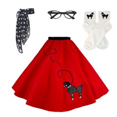 PRICES MAY VARY. Handmade - Our poodle skirts are handmade by seamstresses in the USA. The leash, waistband, and poodle are all sewn on for long wearing and durability. When purchasing from Hip Hop 50’s Shop you are supporting a small business. Complete - Our Women’s 4 piece costume set includes a poodle skirt, chiffon scarf, bobby socks with applique poodle pressed on both cuffs, and cat eye glasses. Retro Design - Our vintage-inspired poodle skirt costume is perfect for Halloween, 50s-themed p Diy Poodle Skirt Women, 1950s Fashion Poodle Skirts, Poodle Skirt 50s Halloween Costumes, Poodle Skirt Halloween Costume, Poodle Skirts 1950, Homemade Skirts, Poodle Skirt Outfit, Poodle Skirt Costume, Scarf Clothing