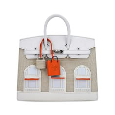 limited edition Hermes Birkin Faubourg 20 Sellier bag featured in Neige (Snow). This rare treasure is a crowning jewel to any Hermes collector.Exquisite craftmanship created in:Beton Matte Alligator White Swift and Clemence leather.The window awnings and clochette are Orange H Swift leather.Three window panels are Bleu Brume Chevre Mysore leather and the trim is Craie Swift leather.Precision details create the slight 3-D effect of the Hermes flagship on 24 Rue du Faubourg Saint-Honoré, Paris.The clochette plays on the iconic shopping bag with the tiret 'handles'.The sellier edge finalizes this beauty with clean, crisp lines.Produced in three colorways, the Snow is the most rare and sought after in the collection.It has commanded as high as $400,000.00 hammer price.NEW or NEVER . Comes with Hermes Rare Bag, Rare Birkin Bag, Hermes Limited Edition Bag, Rare Hermes Bags, Hermes Birkin Limited Edition, White Birkin, Hermes Limited Edition, Rare Hermes Birkin, Hermes Collection