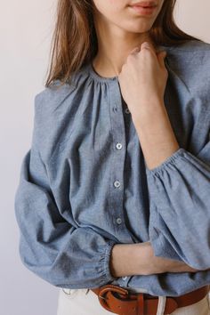 Match with your mini in the Chambray Womens Blouse. Designed in 90% organic cotton & 10% linen chambray, and washed for extra softness, the Blouse features a billowy, relaxed fit with pearlized buttons down the front and side slits at the hem. The Blouse is an easy, breezy outfit option for sunny days making memories with your little one. 90% GOTS Certified Organic Cotton & 10% linen Washed for Extra Softness