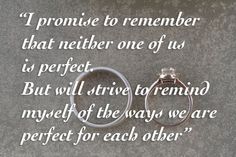 two wedding rings sitting next to each other on top of a cement surface with a quote written below