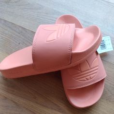 Women's Size 6.5 Or 7 In Women's Pink Open Toe Slides With Rubber Sole, Pink Flat Slides With Rubber Sole, Pink Slip-on Slides With Rubber Sole, Pink Synthetic Slides With Rubber Sole, Adidas Casual Slides For Spring, Trendy Pink Sandals With Rubber Sole, Pink Slides With Cushioned Footbed And Round Toe, Pink Cushioned Slides With Round Toe, Casual Pink Slide Sandals