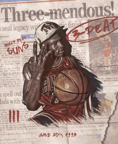 a drawing of a basketball player holding his hand up to his face and making the peace sign