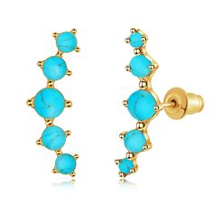 PRICES MAY VARY. Small Cartilage Stud Earrings: Ear crawler earrings add style and elegance to your looks. Easy to match costume. Fashion cuff climber earrings made of high quality 14K yellow gold plated brass and created turquoise, hypoallergenic for sensitive ear Cuff Climber Earrings size: 17 mm, weight: 1.8 g. Small stud earrings stone is created turquoise size: 4 mm * 1 pc, 3 mm * 2 pcs, 2 mm * 2 pcs. Women flat back earrings come elegantly packaged in a beautiful Leatherette gift box, bear Trendy Ear Climbers As A Gift, Adjustable Pierced Ear Climbers As Gift, Adjustable Ear Climbers As A Gift, Earrings Cuff, Crawler Earrings, Opal Drop Earrings, Ear Crawler, Ear Crawler Earrings, Cartilage Earrings Stud