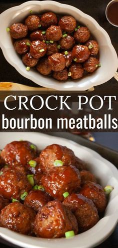 crock pot bourbon meatballs in a white bowl