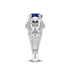 Tired of rings without any style? discover Blue Sapphire Skull Ring with a novel design and premium quality to provide you with the appeal you desire, dare to feel the difference. Formal Gothic Skull Ring, Gothic Skull Ring For Formal Occasions, Gothic Halloween Skull Ring, Halloween Skull Print Rings As Gift, Halloween Skull Print Rings For Gift, Skull Halloween Promise Ring, Gothic Skull Jewelry For Formal Occasions, Halloween Skull Print Rings, White Gold Skull Ring As A Gift