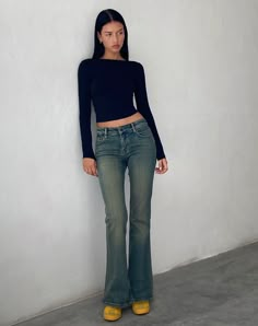 Green Wash Flared Jeans | Low Rise – motelrocks-com-us Low Rise Bootcut Jeans Outfits, Bootleg Jeans Outfit, Low Wasted Jeans, Low Rise Flare Jeans Outfit, Low Rise Outfit, Flare Jean Outfit, Low Rise Jeans Outfit, Flare Outfit, Bootcut Jeans Outfit