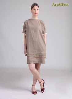 "Adorable linen dress in loose fit for any occasion Tunic style dress is constructed with drop shoulder creating relaxed line It is made of light, breathable natural linen fabric This listing is for size small sample -Easy fit -Inseam pockets -Slight Boat neck -Dropped Shoulder -Short Sleeves with cotton lace trim -Wooden flower button on the back -Thread embroidery detail -All sample sales are final sale. no return or exchange *Material- 55% Linen/ 45% Rayon *Care -Machine wash cool, Delicate c Linen Clothes Summer, Dress Maternity, Boat Neck Dress, San Ramon, Natural Linen Fabric, Dress Linen, Clothes Summer, Aline Dress, Dress Tunic