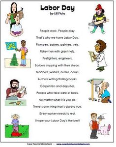 Poems For Kids, Community Helpers Preschool, Labor Day Holiday, Kindergarten Social Studies, Super Teacher, Teacher Worksheets, Happy Labor Day