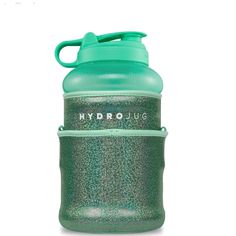 the hydro bottle is green with silver speckles