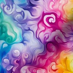 an abstract colorful background with swirls and waves in different colors, including blue, yellow, pink, green, purple